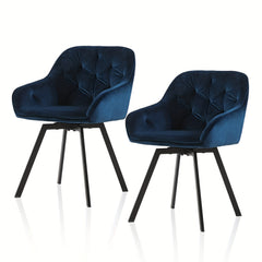 Set Of 2/Set Of 4 Swivel Dining Chairs | Upholstered with Velvet, Arms, Backrest, Metal Legs, Carbon Steel Frame, Memory Foam Filling, Grey, Contemporary Style, Rotatable, No Wheels