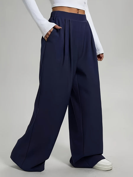 Elegant Set of Two Solid Color Casual Wide-Leg Pants