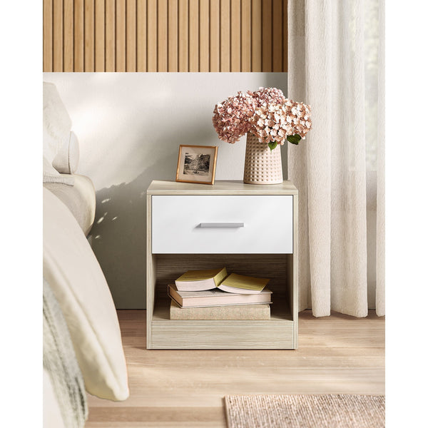 Bedside Table, Side Table with Drawer, Handle, Open Compartment,Easy Assembly, Perfect for Living Room or Bedroom