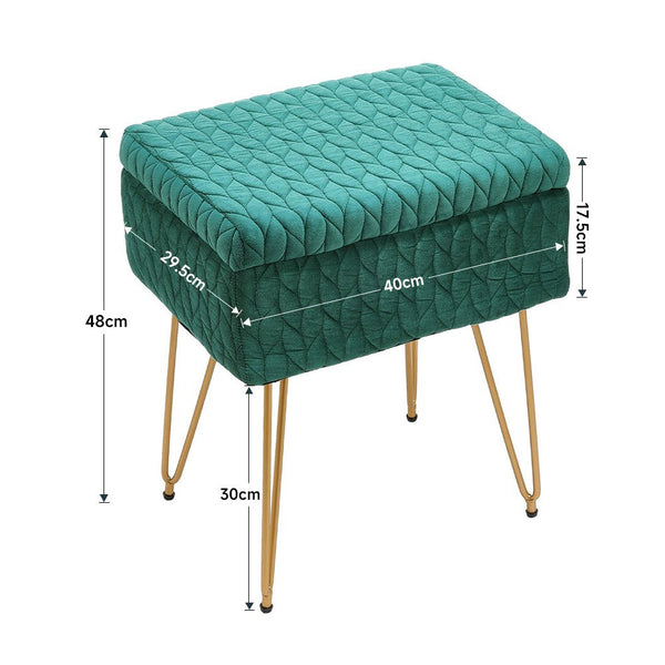 Padded Storage Footstool, Living Room Side Table with Tray, Sofa Footstool, Bedroom Dressing Stool - Features Large Built-in Storage, Non-Slip Metal Hairpin Legs, Includes Tray, Suitable for Living Rooms, Bedrooms, Hallways