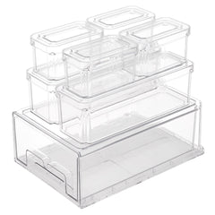 Stackable Refrigerator Organizer Bins with Lids, Stackable and Pull-out Plastic Refrigerator Storage Box, Kitchen Supplies Storage Box Set of 7
