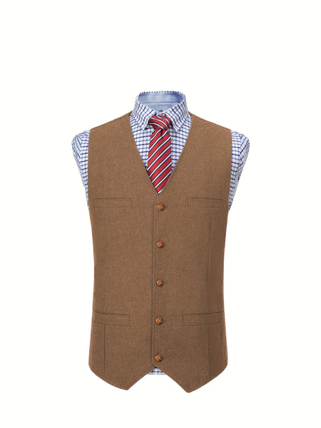 Men'S Vest Wool Blend Herringbone Vintage Men'S Fashion Vest, Groom Best Man Formal Wedding Party Casual Vest
