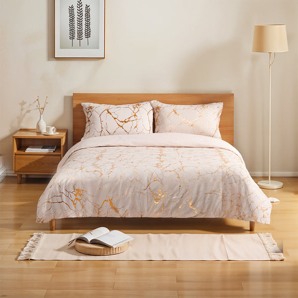 Solid Color Bronzing Stone Pattern Creative Fashion Design Bed Three-piece Set with 2 Pillowcases and 1 Duvet Cover, Soft and Comfortable, Suitable for Bedding in All Seasons, Camel, 135*200cm / 200*200cm / 220*230cm / 230*260cm