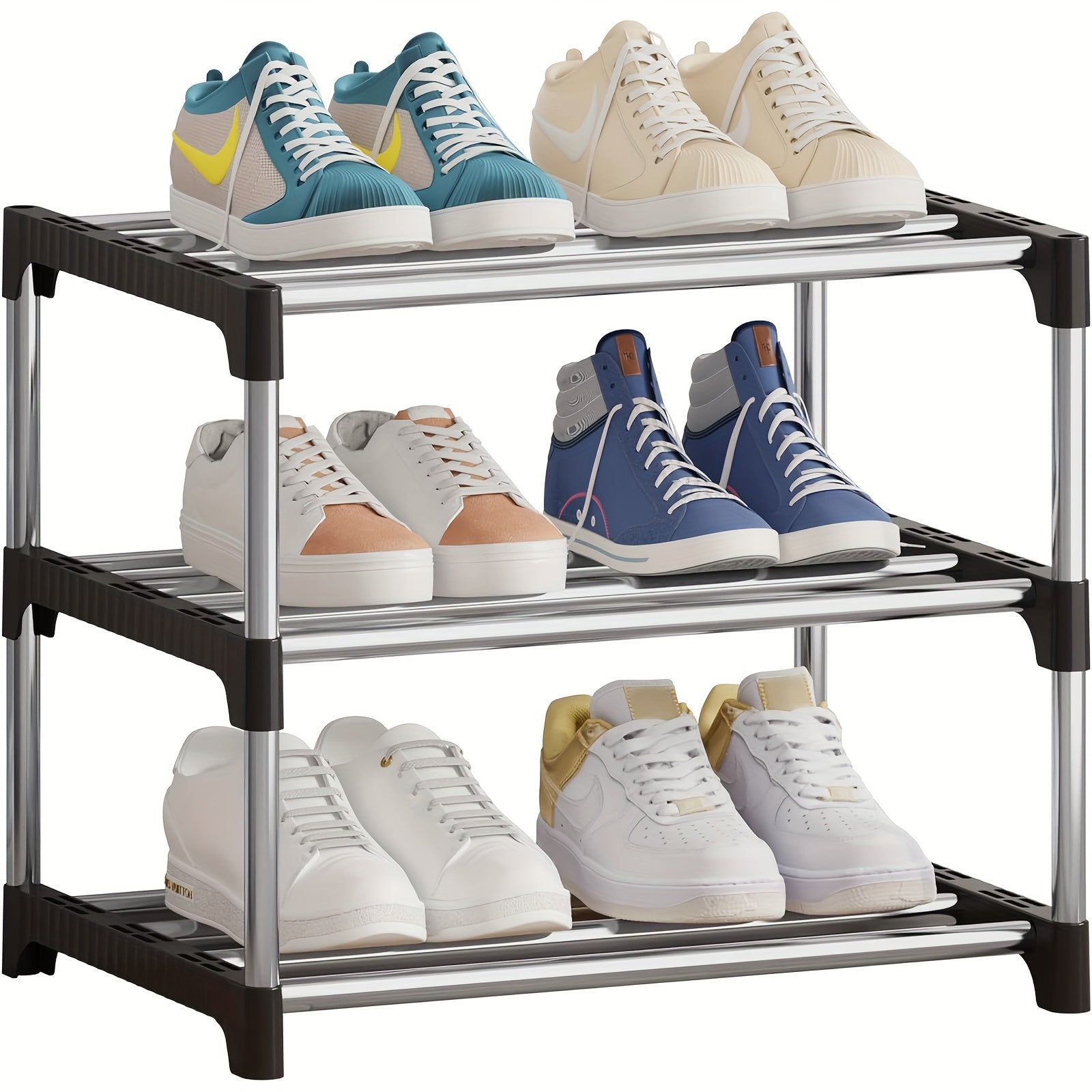 1pc, Small Shoe Rack, Stackable Shoe Rack 3 Tier, Footware Storage, Lightweight Shoe Rack Storage Organizer, Sturdy Narrow Shoe Shelf For Closet Entryway Hallway