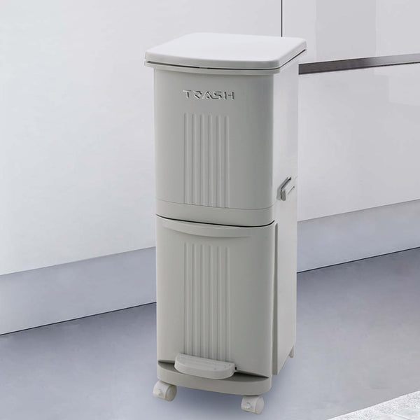 30L Large Dual Compartment Kitchen Bin, 2-Layer Dry and Wet Waste Separation Trash Can with Lid, Slim Space-Saving Design for Home, Office, Outdoor Use, Recycling Solution