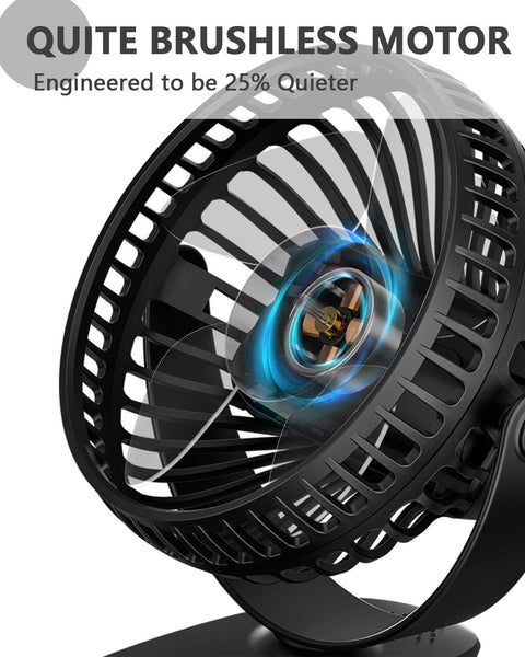 Portable USB Desk Fan - Rechargeable 2600Mah Stroller Fan with Powerful Airflow, Low Noise Clip-On Design for Pram, Camping, Home, Office, Travel_Black