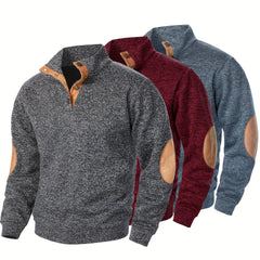 Men'S Long-Sleeve Casual Knit Shirt with a Stand Collar for Autumn And Winter, Suitable for Golf And Camping, Sold in a Set of Three