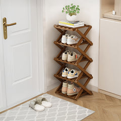 4/5/6/7 Tiers Bamboo Wooden Shoe Rack, Vertical Shoe Racks Storage Shelves Tall Shoe Tower, Collapsible Narrow Shoe Stand, Installation Free Folding X-Shape Shoe Racks Sneakers Slippers Holder Organizer, Multi Functional Shoe Rack Durable Footwear Cabinet