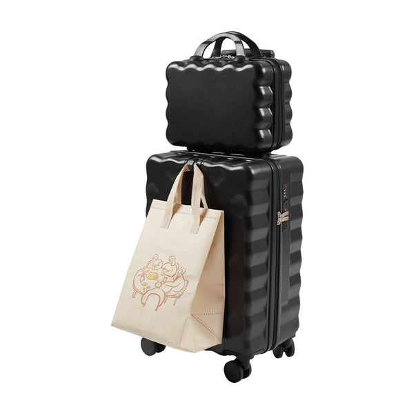 2pcs Luggage Set Cabin Suitcase, Lightweight Luggage Hard Shell Travel Trolley Case, Travel Suitcase Sets with Cup Holder and Hook, Carry on Hand Cabin Luggage with Beauty Case