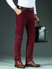 Men's Four-Season Corduroy Slim Fit Straight-Leg Casual Trousers