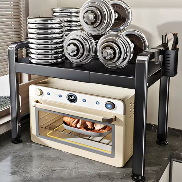 1pc Extendable Microwave Rack- Heavy Duty Carbon Steel Kitchen Countertop Organizer with Adjustable Shelves, Space Saving Storage for Microwave, Electric Pots, Ovens, And Bread Makers- Kitchen Storage Rack