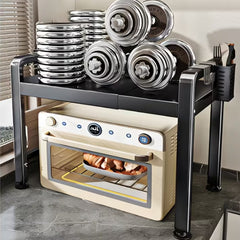 1pc Extendable Microwave Rack- Heavy Duty Carbon Steel Kitchen Countertop Organizer with Adjustable Shelves, Space Saving Storage for Microwave, Electric Pots, Ovens, And Bread Makers- Kitchen Storage Rack