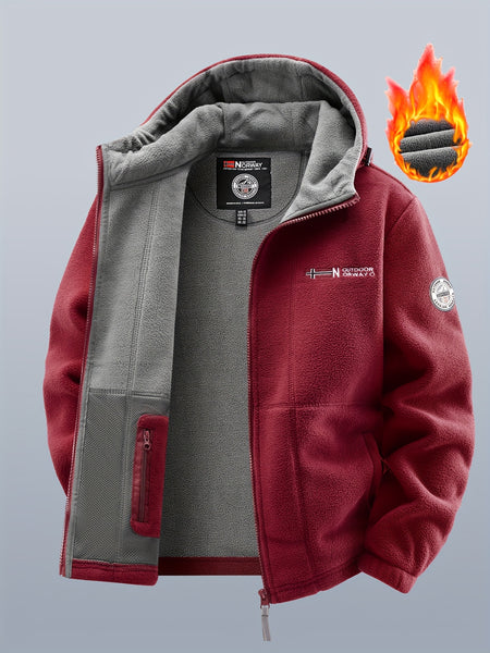 Men's winter fleece warm hooded jacket with thickened multiple pockets, windproof and cold proof jacket