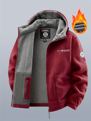 Men's winter fleece warm hooded jacket with thickened multiple pockets, windproof and cold proof jacket
