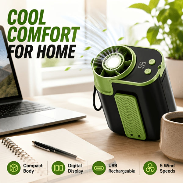 Neck And Waist Portable Fan With USB Charging Design And Strong Airflow For Camping Travel Fishing And Outdoor Enthusiasts
