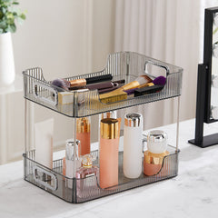 Grey/Clear/Green Stackable Makeup Storage Box with Modern Acrylic Design, Cosmetic Display Organizer for Office Desk and Dressing Table, Practical Desktop Organizer Rack for Jewelry and Lipstick, Perfect Gift Idea for Women and Girls