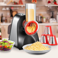 Electric Cheese Grater Salad Maker, Electric Grater for Vegetables, Cheeses And Nuts, Electric Slicer Shredder for Home Kitchen Use, One Touch Easy Control, Red
