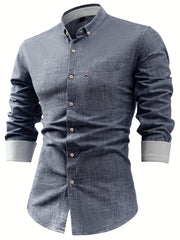 Linen Men'S Casual Shirt Long Sleeve Linen Solid Color Breathable Fashion Men'S Top Blouse Retro Open Front with Pockets