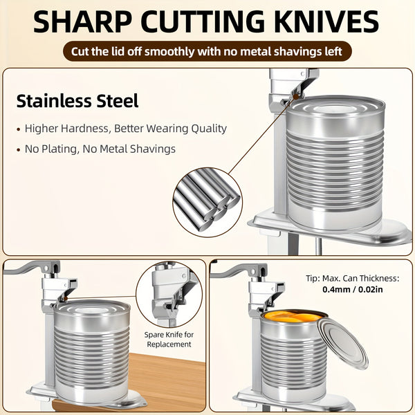 Stainless Steel Manual Can Opener, Heavy-Duty Industrial Grade, Tabletop Mount, Metal Construction, Professional Can Opener for Restaurant, Catering, Commercial Kitchen Use
