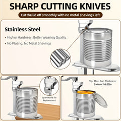 Stainless Steel Manual Can Opener, Heavy-Duty Industrial Grade, Tabletop Mount, Metal Construction, Professional Can Opener for Restaurant, Catering, Commercial Kitchen Use