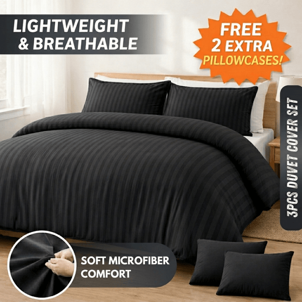 3pcs Lightweight Stripe Duvet Cover Set – Soft Breathable Microfiber Bedding Set, Cool Fresh Spring Summer Design, Easy Care, Includes 2 Free Pillowcases, All seasons use