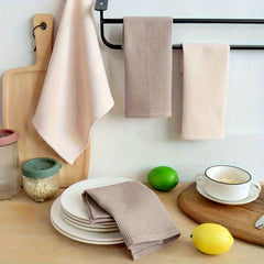 Modern Waffle Weave Dish Cloths Set - 100%, Hand Wash Only, Square Kitchen Towels with Hanging Loop, Solid Color, Highly Absorbent & Durable for Dishes & Countertops, Mixed 4pcs