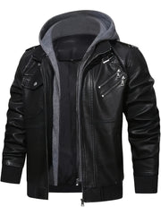 Men'S Black Hooded Jacket - Casual Style, Full-Zip Design with Pockets, Long Sleeves, Polyester Lining, Perfect for Outdoor Activities