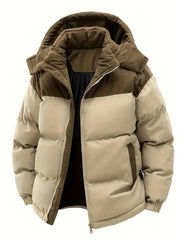 Men's Thick Winter Jacket - Warm Windproof Hooded Coat, Polyester Filled for Cold Weather, Outdoor Activities - Suitable for Teens and Adults, Seasonal Layering, Casual Outerwear, Comfortable and Warm
