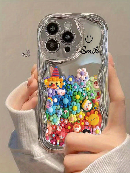 A Soft Protective Phone Case for Iphone 16/15/12/13/14 Featuring a Smiling Face Cartoon Design with an Electroplated Cream Pattern, Ideal for Women. It Is Shock-Proof, Stylish, And Thick.