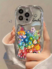 A Soft Protective Phone Case for Iphone 16/15/12/13/14 Featuring a Smiling Face Cartoon Design with an Electroplated Cream Pattern, Ideal for Women. It Is Shock-Proof, Stylish, And Thick.