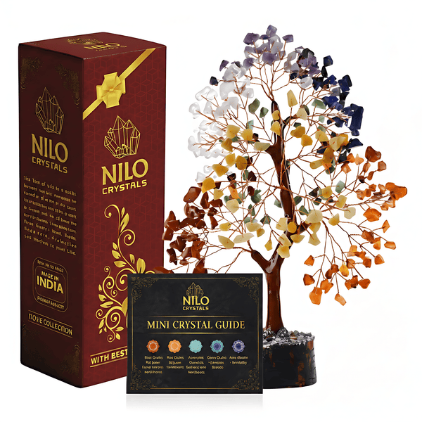 7 Chakra Crystal Tree of Life - Healing Crystal Bonsai Tree for Spiritual Home Office Decor, Positive Energy Gift for Women Men, Yoga & Meditation Room Accessories by Nilo Crystals with Mini Crystal Guide