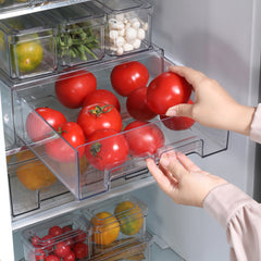 Stackable Refrigerator Organizer Bins with Lids, Stackable and Pull-out Plastic Refrigerator Storage Box, Kitchen Supplies Storage Box Set of 7