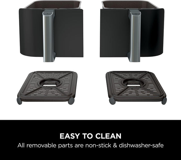 Ninja Foodi Dual Zone Digital Air Fryer, 2 Drawers, 7.6L, 6-In-1, Uses No Oil, Air Fry, Max Crisp, Roast, Bake, Reheat, Dehydrate, Cooks 4-6 Portions, Non-Stick, Dishwasher Safe Baskets, Black AF300UK