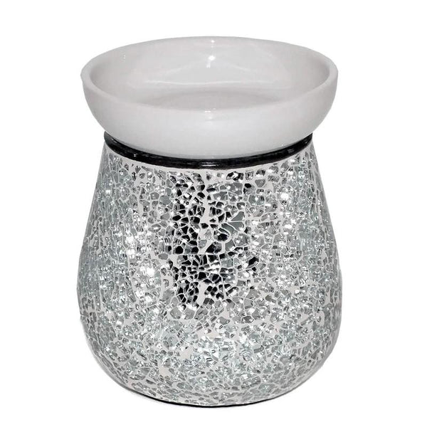 Electric Wax Melt Burner Lamp Scented Tart Fragrance Aroma Warmer Silver Mosaic Crackle