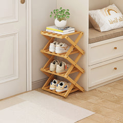 4/5/6/7 Tiers Bamboo Wooden Shoe Rack, Vertical Shoe Racks Storage Shelves Tall Shoe Tower, Collapsible Narrow Shoe Stand, Installation Free Folding X-Shape Shoe Racks Sneakers Slippers Holder Organizer, Multi Functional Shoe Rack Durable Footwear Cabinet