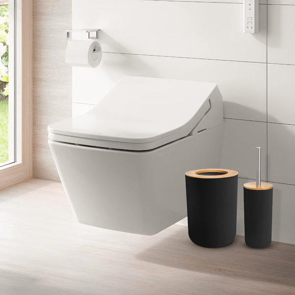 6pc Grey Black White Bathroom Accessories- Bathroom Bin And Toilet Brush Set- Durable Toothbrush Holder Cup- Soap Dispenser With Pump- Soap Dish Holder