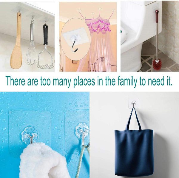 Jiaweixiang 24 Pack Heavy Duty Self Adhesive Hooks - 33Lb Max, Transparent, Waterproof, Sticky Wall Hooks for Keys, Bathroom, Shower, Outdoor, Kitchen, Door, Home Improvement, Utility