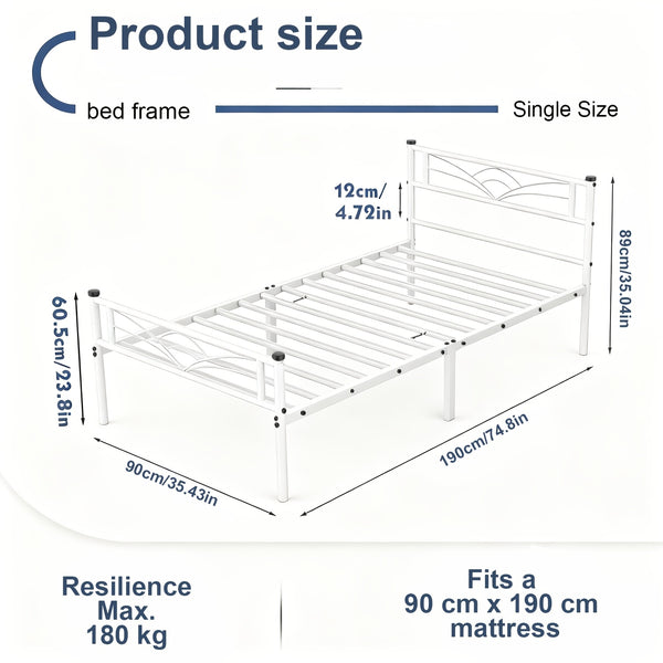 Sleek Black Metal Bed Frame Featuring a Stylish Headboard | Durable Steel Build | Silent Operation | Accommodates Various Mattress Sizes | Perfect for Bedrooms, Dormitories, Or Rental Spaces