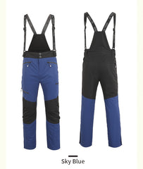 2025 New Men's Winter Thickened Ski Pants, Patchwork Design, Detachable Suspenders, Extra Thick and Warm, Suitable for Outdoor Skiing, Hiking, and Mountaineering