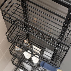 Over Door Pantry Organiser – 4 Tier Adjustable Storage Rack with Removable Baskets – Heavy Duty Metal Hanging Door or Wall Mount Spice Rack for Kitchen, Bathroom & Utility Room – Space Saving
