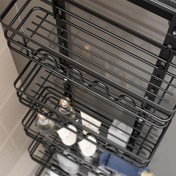 Over Door Pantry Organiser – 4 Tier Adjustable Storage Rack with Removable Baskets – Heavy Duty Metal Hanging Door or Wall Mount Spice Rack for Kitchen, Bathroom & Utility Room – Space Saving
