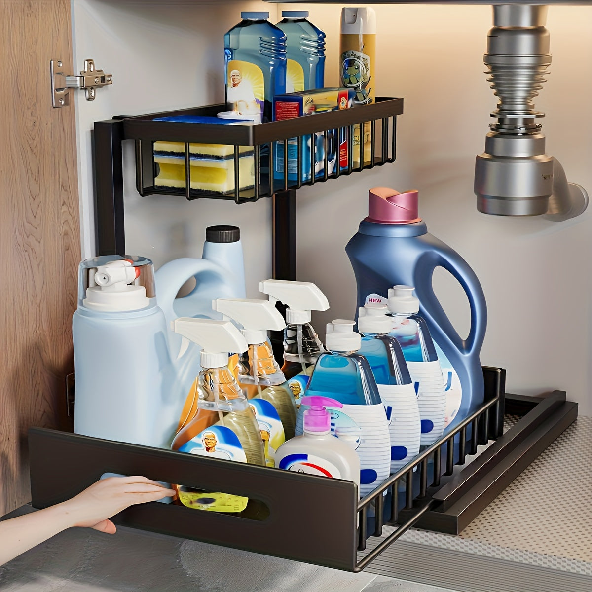 Pull-Out Organizer Rack, Multi-Functional Double-Layer Sundries Storage Rack, Large Capacity Sliding Storage Rack, Suitable for Kitchen And Bathroom, Home Organize And Storage, Home Additions