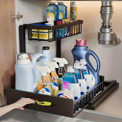 Pull-Out Organizer Rack, Multi-Functional Double-Layer Sundries Storage Rack, Large Capacity Sliding Storage Rack, Suitable for Kitchen And Bathroom, Home Organize And Storage, Home Additions