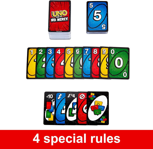 Mattel Games UNO Show ?Em No Mercy Card Game for Kids, Adults & Family Parties and Travel with Extra Cards, Special Rules and Tougher Penalties., HWV18