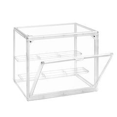 Lunaluke Clear Double-Tier Storage Box with Door - Heavy-Duty Plastic Dustproof Display Case with Hinged Door And Bottom Shelf, Dust Cover Included, Ideal for Organizing Makeup, Cosmetics, Or Other Items on a Vanity, Desk, Or Shelf.