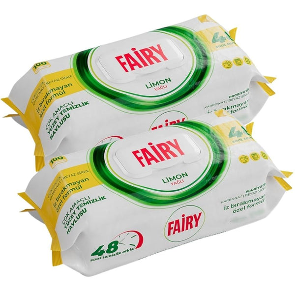 Fairy Power Lemon/White Soap Scented Surface Cleaning Wipes - Available in Pack of 2 x 100 Wipes (200 Wipes), Disposable Household Cleaning Wipes for Kitchen & Bathroom