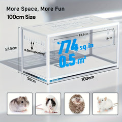 (Only 100cm Free 20L Paper Bedding)BUCATSTATE Hamster Cage Metal 2.0 80/100cm - Large Stackable Habitat For Small Animals, Deep Burrow Design, Easy Assembly, Dwarf & Syrian Hamsters, Guinea Pigs, Gerbils, Reptiles