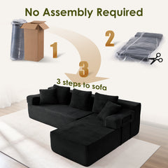 ROXGOX L-Shaped Sectional Sofa with Reversible Chaise, Left or Right Facing Modular Couch, No Assembly Required, Perfect for Small Apartment, Black Borwn Grey