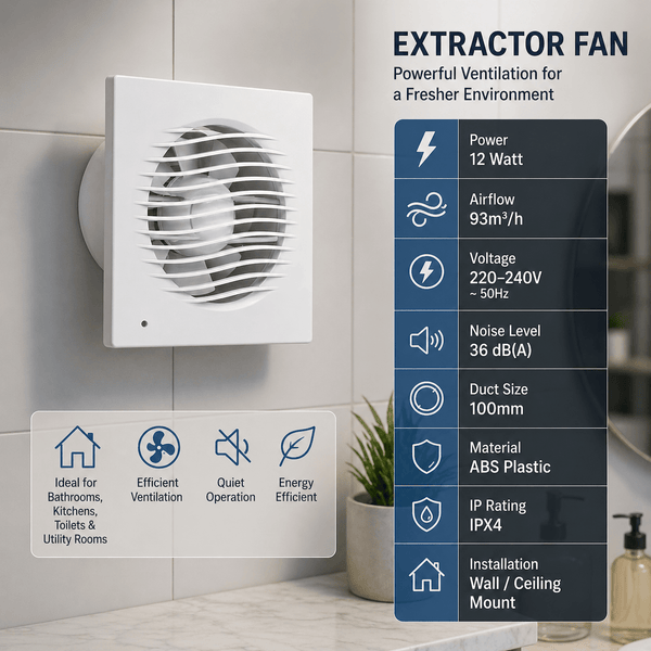 100mm Bathroom Extractor Fan 12W 93m³/h Ventilation Fan 220-240V Kitchen Wall Ceiling