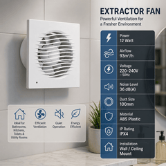 100mm Bathroom Extractor Fan 12W 93m³/h Ventilation Fan 220-240V Kitchen Wall Ceiling